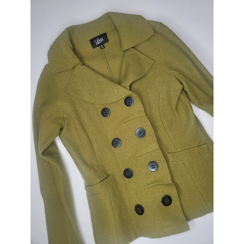 Luii 100% Wool Pea Coat Jacket Women's Small Green Double Breasted